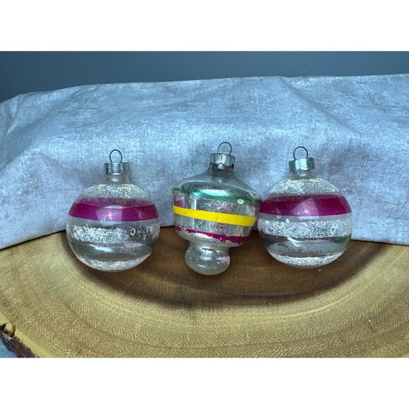 Vintage Glass Christmas Ornaments Set of 3 Hand-Painted Stripes Made in U.S.A. - Picture 7 of 13
